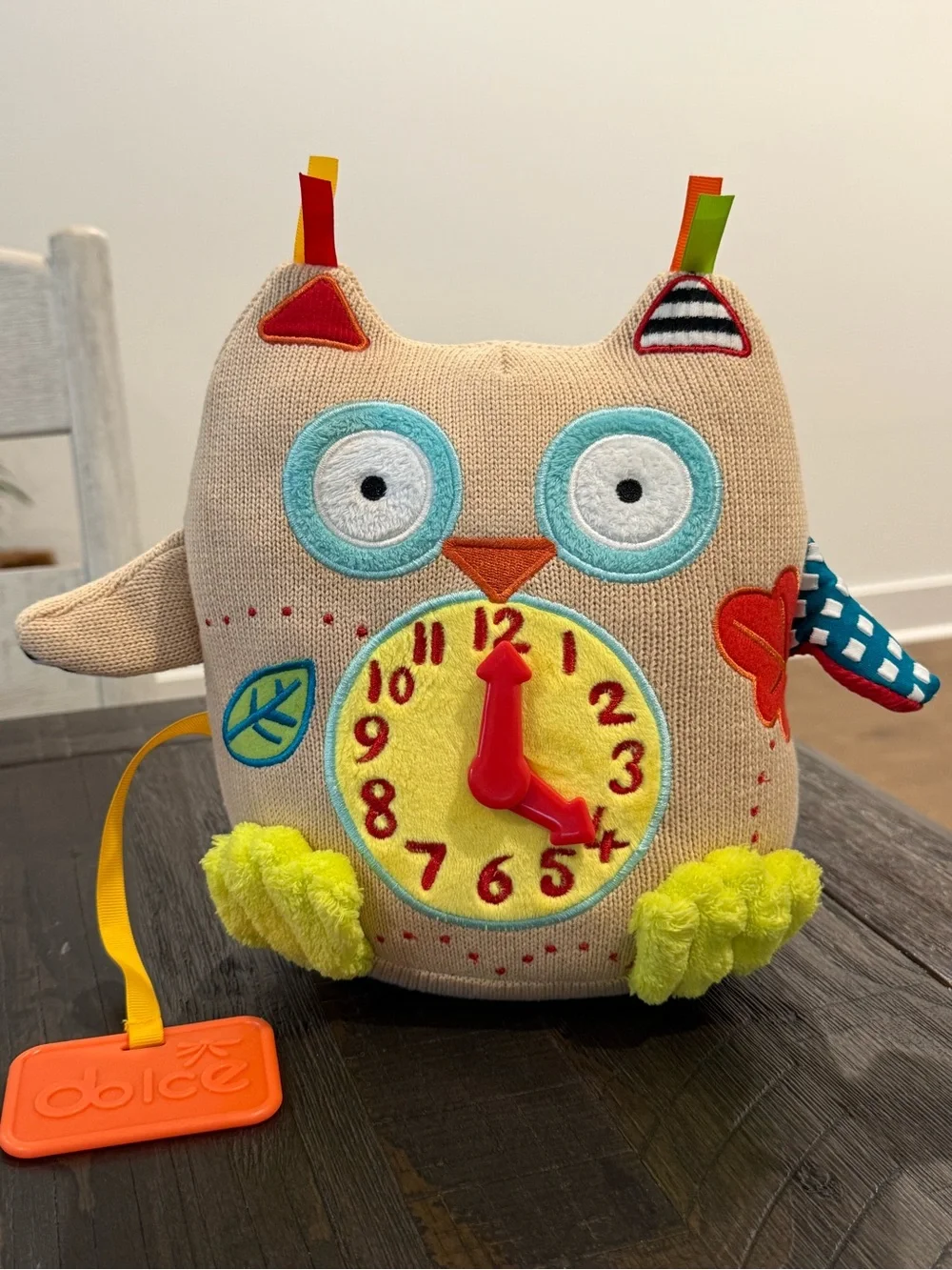 Dolce My First Owl Clock Interactive Plush Toy Teaches Time Tethered Teether
